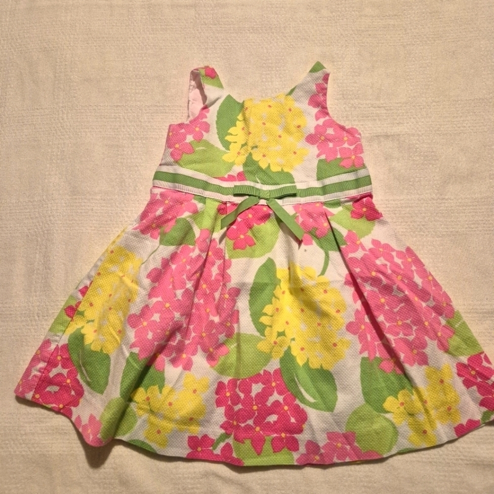 Janie and Jack girls 6-12 months capri Island hydrangea pique dress with bow EUC